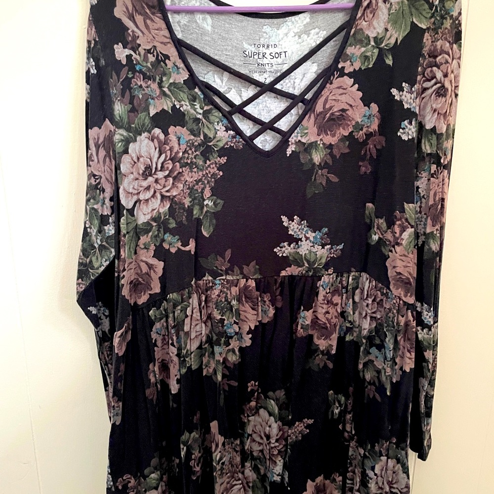 Torrid Long-Sleeve, Black Tunic Shirt